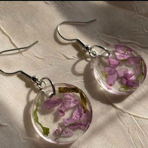 Handmade Purple and Green UV Resin Floral Circle Earrings